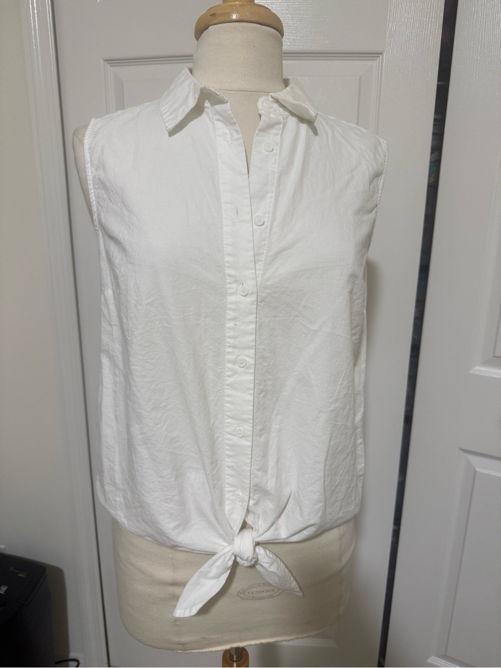 POPSUGAR White Sleeveless Tie-Front Button Down Shirt